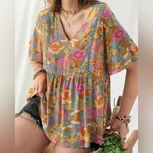 Floral Boho V-Neck Blouse